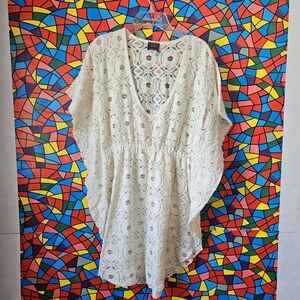 ELIF for Jordan Taylor Ivory Lace Pullover Butterfly Sleeve Coverup Size Medium